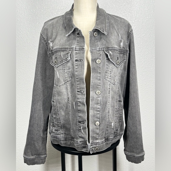 RISEN Jackets & Blazers - RISEN Distressed Denim Jacket 1XL Button Down Style #XRDJ1115 Charcoal Black